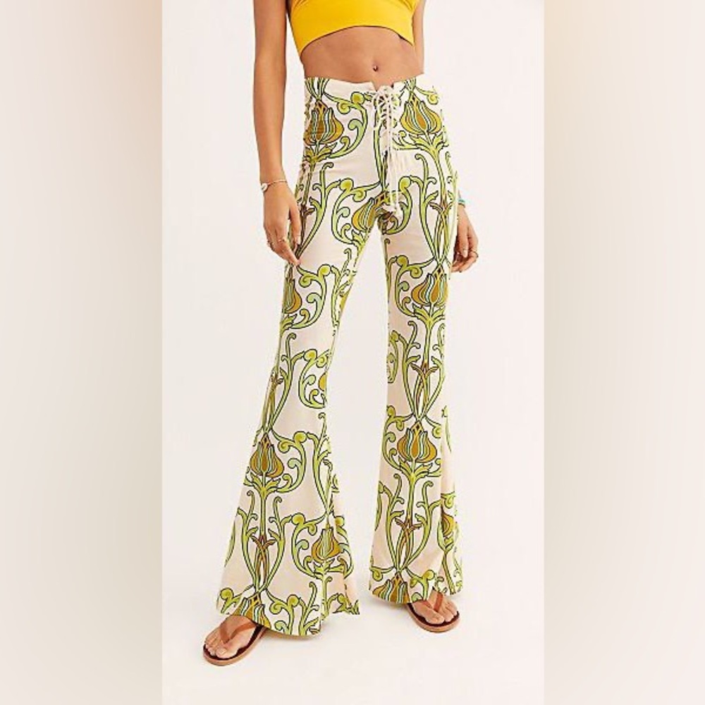 Free People Lenni Jimi Print Bell Bottoms Flared Pants - Size Small